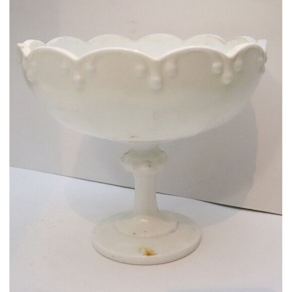 Vintage Indiana Glass Tear Drop Milk Glass Pedestal Bowl‎ Compote Candy Bowl - Picture 1 of 5